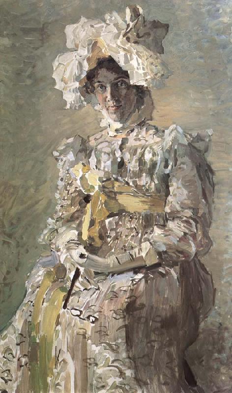 Mikhail Vrubel Portrait of Nadezhda zabela-Vrubel.the Artist's wife,wearing an empire-styles summer dress made to his design oil painting picture